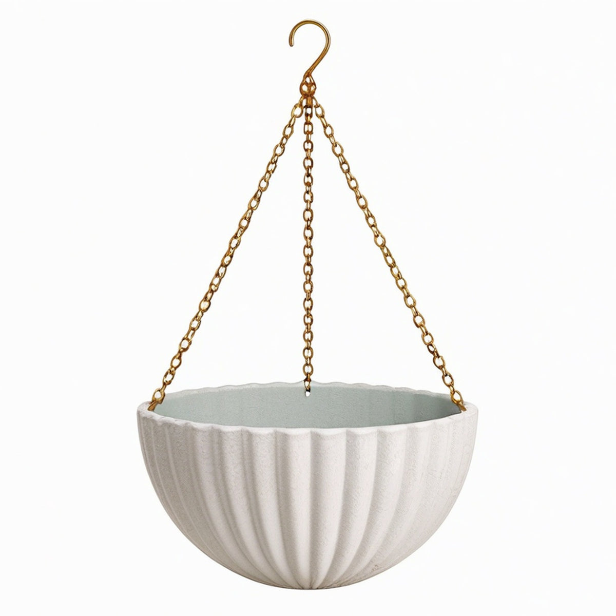Jardinière suspendue 25 cm en céramique blanche à relief rainuré pour plantes