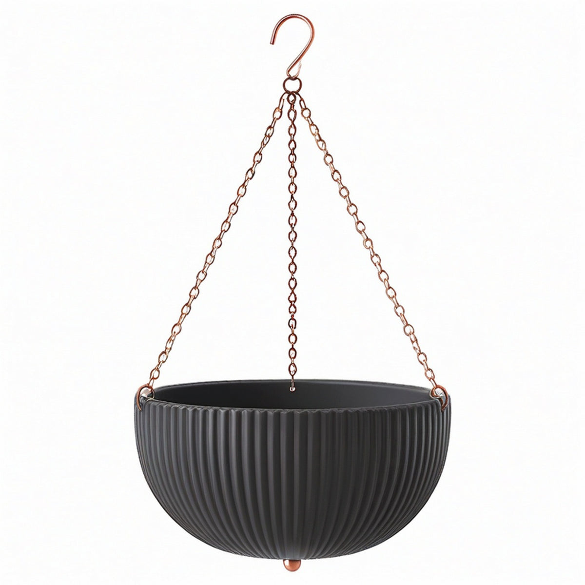 Jardinière suspendue Ø 30 cm en plastique noir avec chaînes métalliques pour plantes