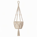 Pot de fleurs suspendu diamètre 18 cm en céramique beige avec suspension en coton style bohème