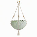 Pot de fleurs suspendu diamètre 20 cm en céramique vert clair avec cordage en coton style bohème pour intérieur