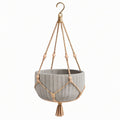 Pot de fleurs suspendu 25 cm en ciment gris avec corde tressée style bohème