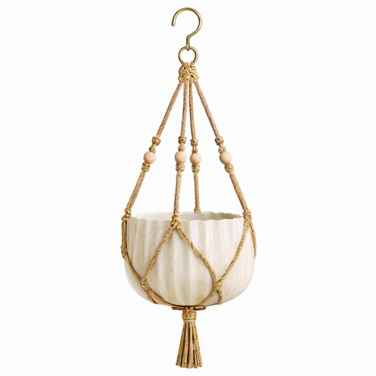 Pot de fleurs suspendu 14 x 12 cm en céramique blanc beige pour intérieur style bohème