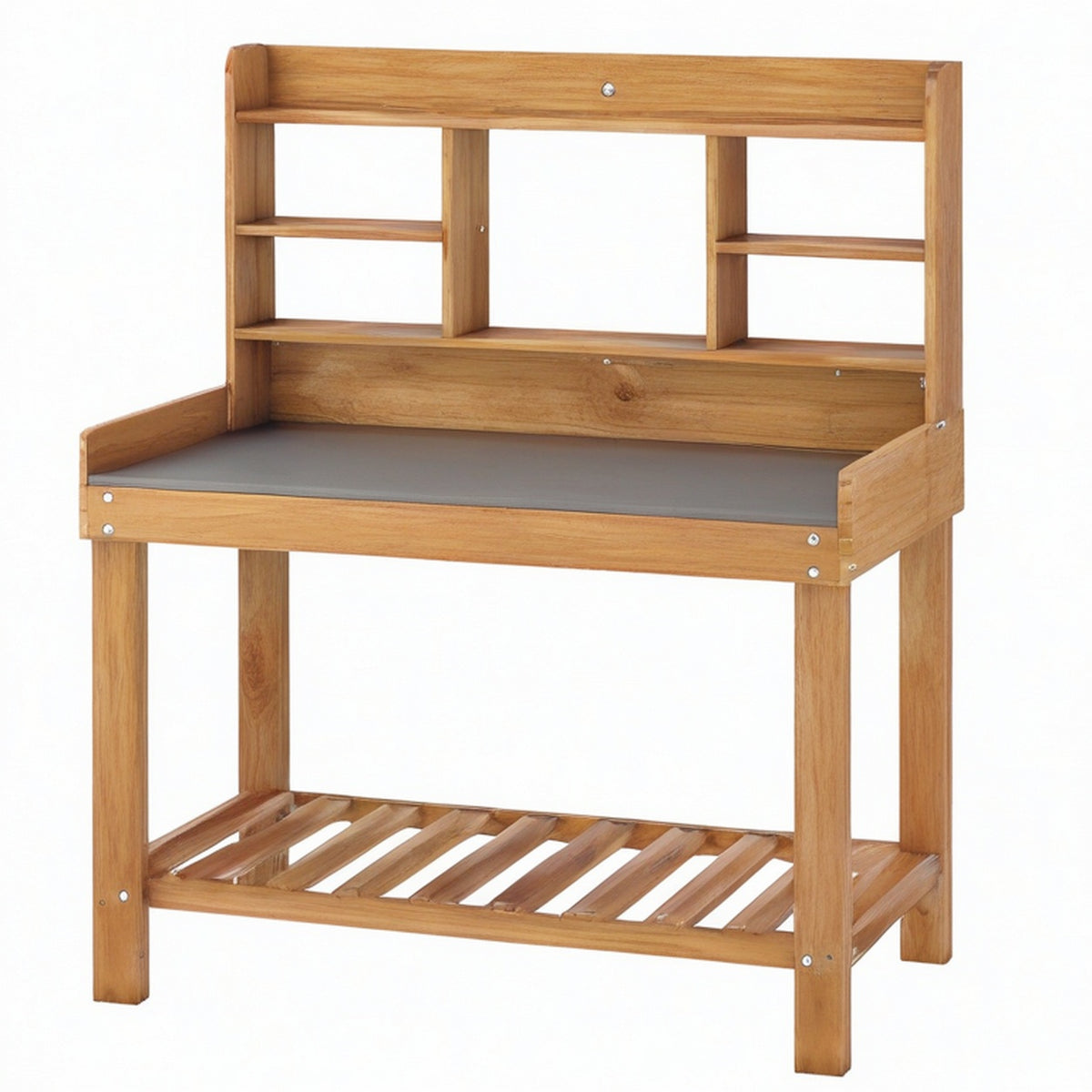 Table de rempotage 110 x 50 x 140 cm en bois marron avec plan de travail et étagères