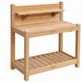 Établi de jardin 90 x 50 x 150 cm en bois naturel avec étagère et rangement bas