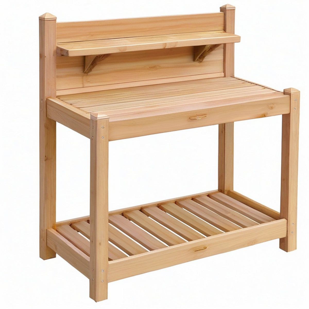 Établi de jardin 90 x 50 x 150 cm en bois naturel avec étagère et rangement bas