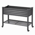 Jardinière surélevée 120 x 60 x 100 cm en acier noir avec roulettes et tablette de rangement