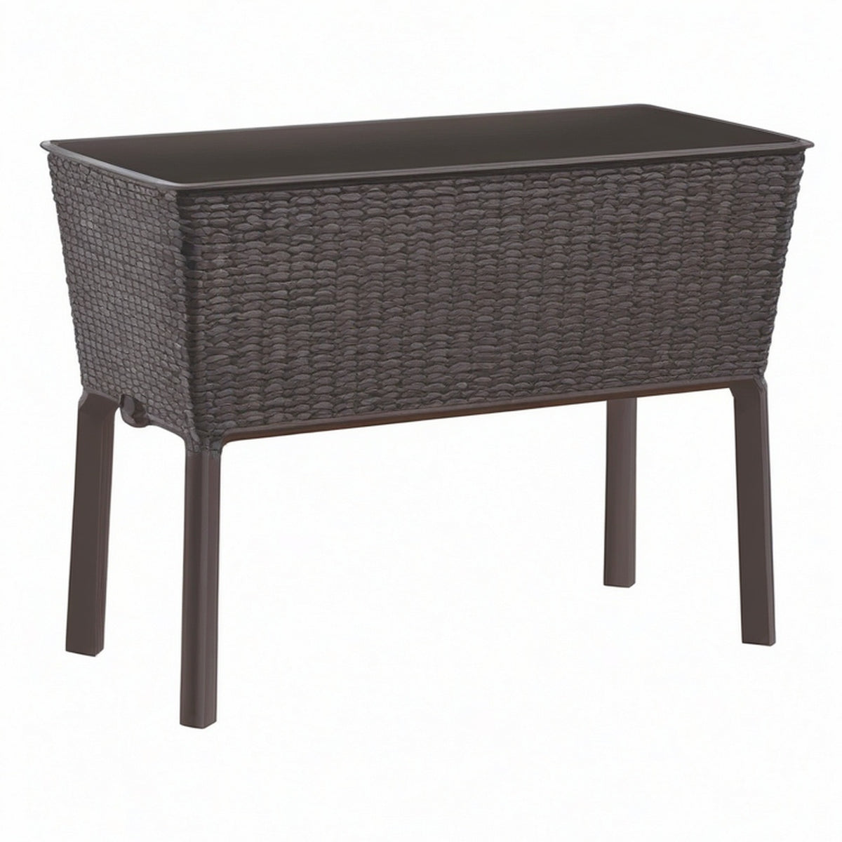 Jardinière sur pieds 80 x 40 x 70 cm en plastique brun effet tressé pour extérieur