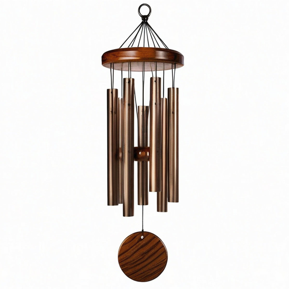 Carillon à vent 80 cm en métal et bois marron noir pour décoration suspendue