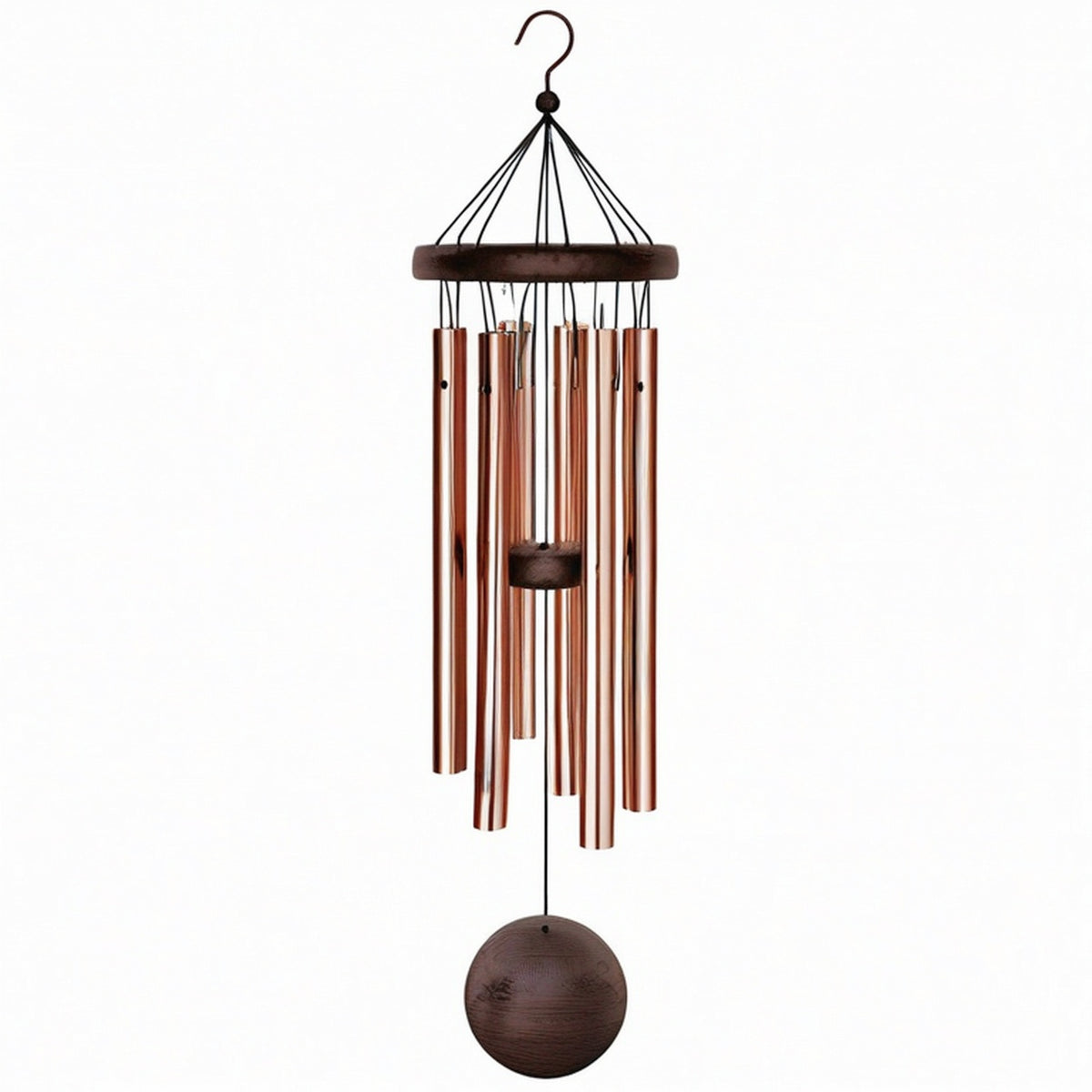 Carillon à vent 90 cm en métal cuivré et bois brun pour jardin sonorité douce