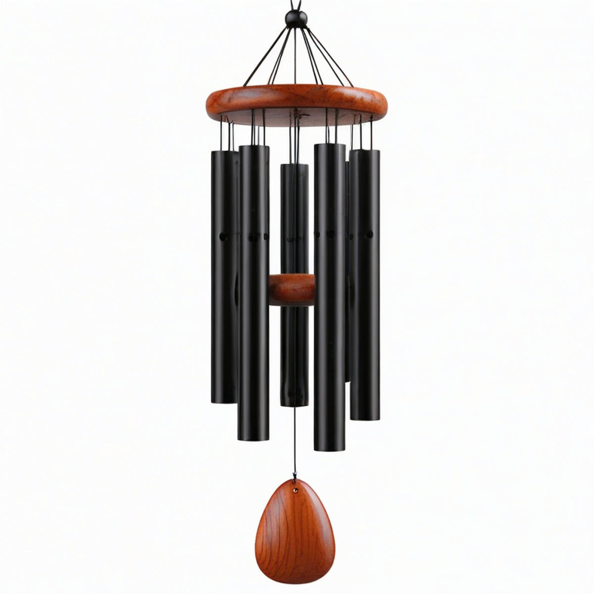 Carillon éolien 90 cm en métal noir et bois brun pour décoration intérieure et extérieure