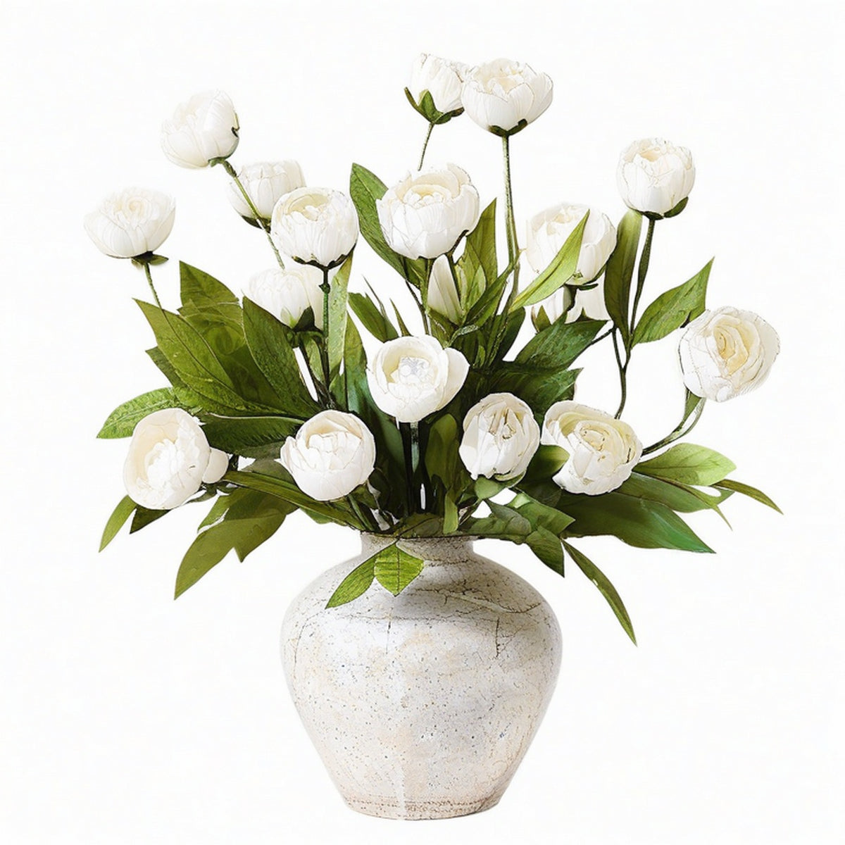 Plante artificielle en pot 72 cm fleurs blanches en tissu style rustique