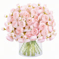 Bouquet de fleurs artificielles 45 cm rose pâle en textile avec vase en verre décoratif