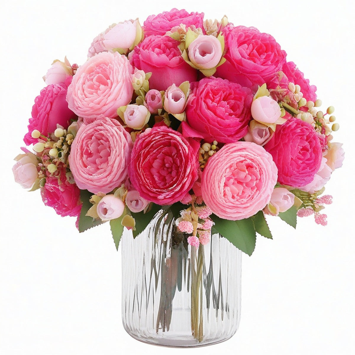 Composition florale artificielle en pot 45 cm en polyester rose fuchsia décorative