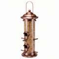 Mangeoire à oiseaux cylindrique 48 cm en métal cuivre suspendue à 4 perchoirs