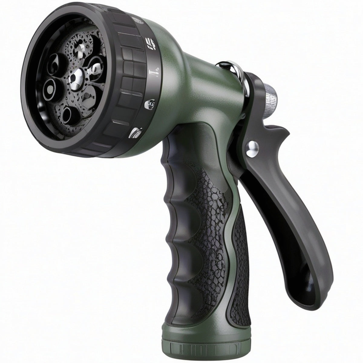 Pistolet d'arrosage 20 x 15 cm en plastique vert et noir à 8 jets avec poignée ergonomique
