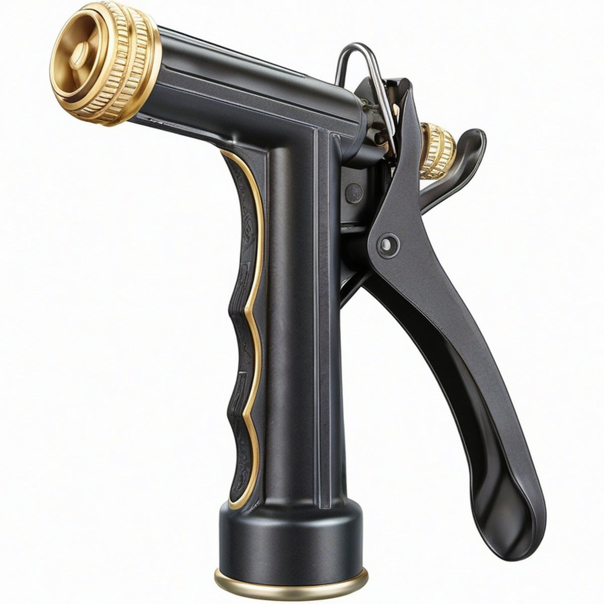 Pistolet d'arrosage 20 cm x 15 cm en plastique noir et doré à gâchette réglable pour jardin
