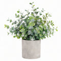 Plante verte artificielle eucalyptus 55 cm feuillage vert en plastique avec pot cylindrique effet ciment