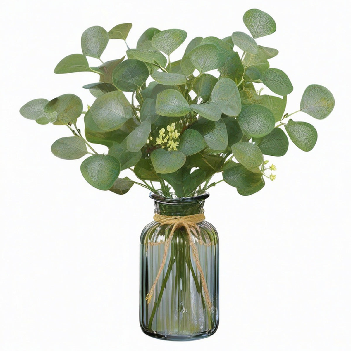 Plante verte artificielle 60 cm en plastique vert avec vase en verre décoratif